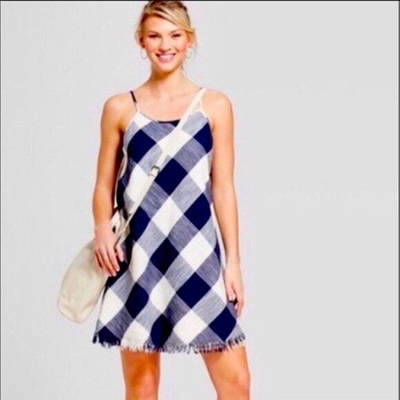 Universal Thread Navy and White Checked Plaid Mini Dress Size XS - Picture 1 of 13